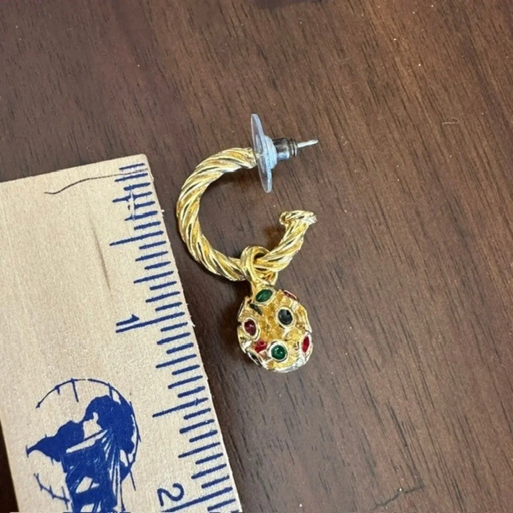 Vintage Gold Tone Twisted Hoop Dangle Earrings Multi Color Rhinestone Posts